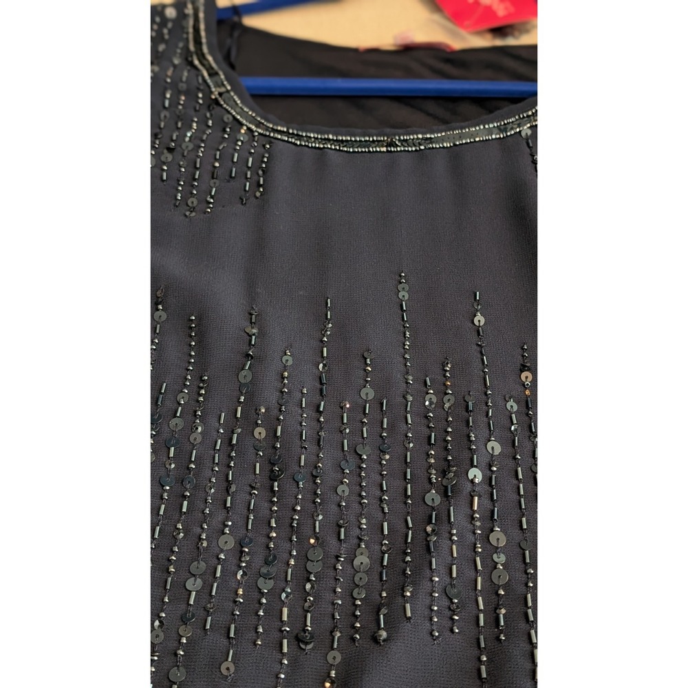 Women's Plus Size 26 Navy Blue Beads and Sequins Special Occasion Top